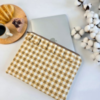 Latte vibe checkered brown laptop sleeve with ruffles