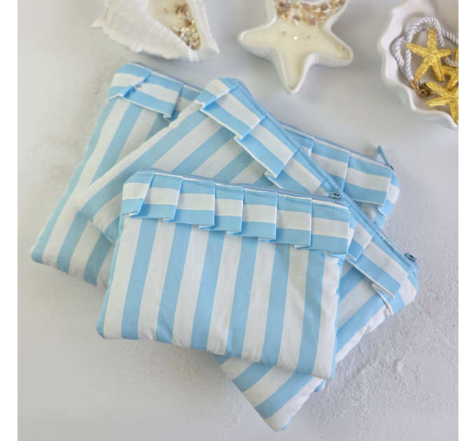 Sky-blue striped laptop sleeve with ruffles