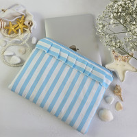 Sky-blue striped laptop sleeve with ruffles