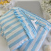 Sky-blue striped laptop sleeve with ruffles