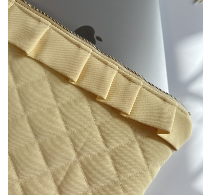 Butter yellow laptop sleeve with ruffles