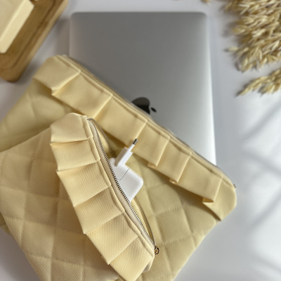 Butter yellow laptop sleeve with ruffles