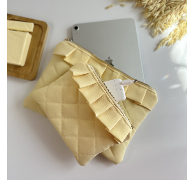 Butter yellow tablet sleeve with ruffles