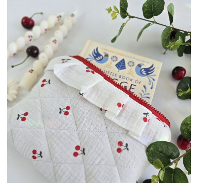 E-reader sleeve with cherries and ruffles