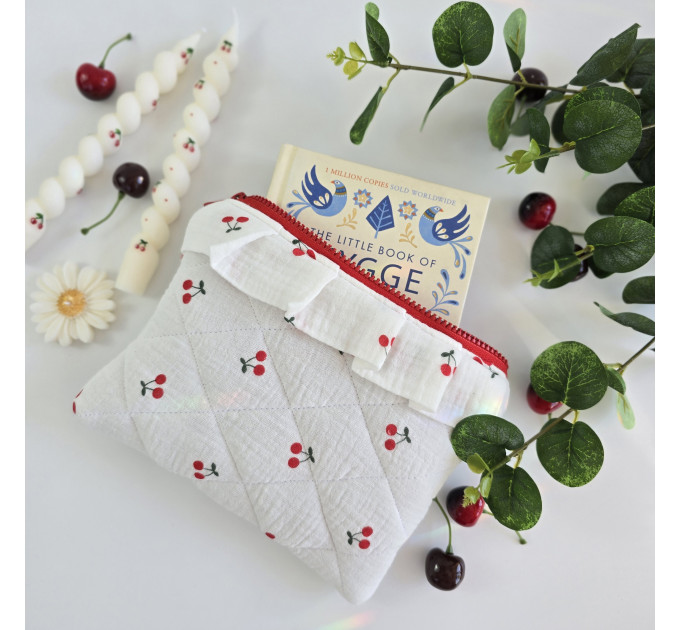 E-reader sleeve with cherries and ruffles