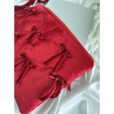 Red velvet laptop sleeve with bows