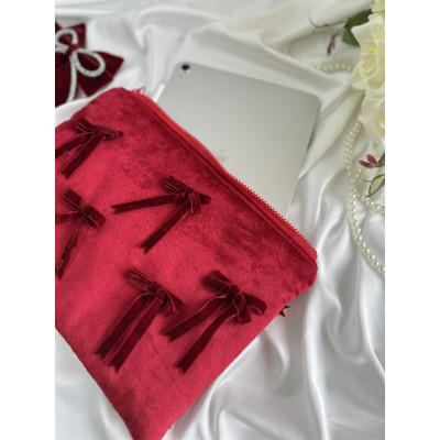 Red velvet tablet sleeve with bows