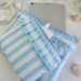 Sky-blue striped tablet sleeve with ruffles