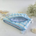 Sky-blue striped tablet sleeve with ruffles