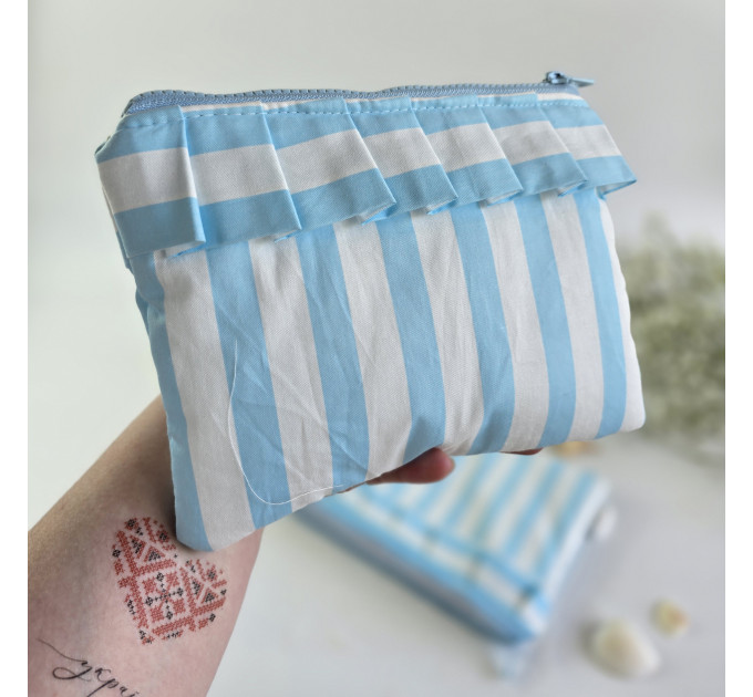 Sky-blue striped tablet sleeve with ruffles
