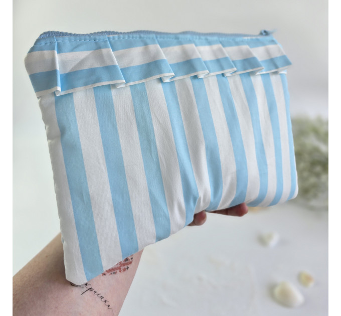 Sky-blue striped tablet sleeve with ruffles
