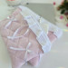 Soft pink tablet sleeve with ruffles, bows and pearl-like beads