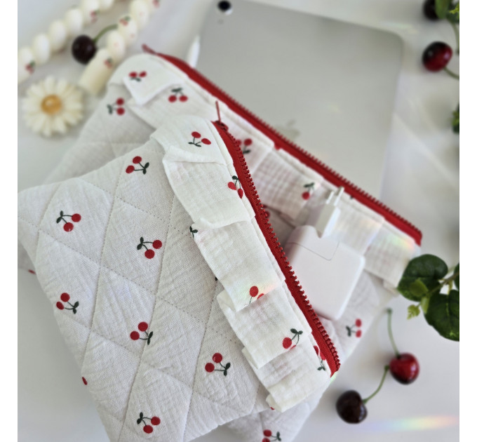 Tablet sleeve with cherries and ruffles