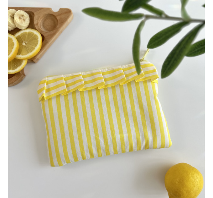 Yellow striped E-reader sleeve with ruffles