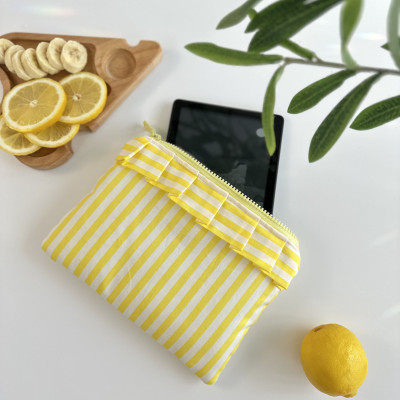 Yellow striped E-reader sleeve with ruffles