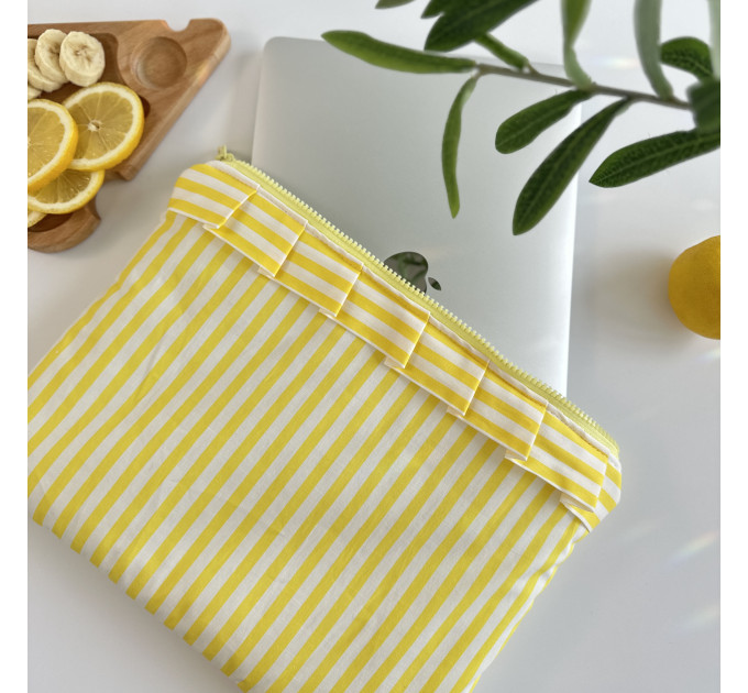 Yellow striped laptop sleeve with ruffles