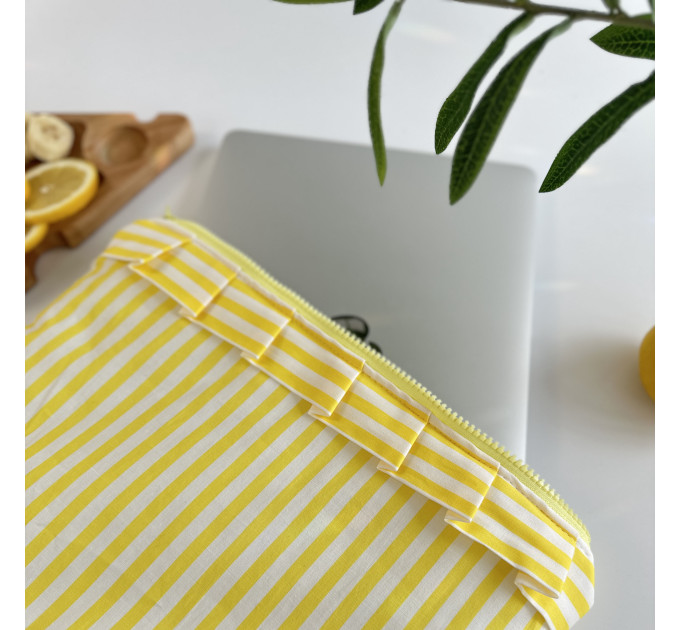 Yellow striped laptop sleeve with ruffles