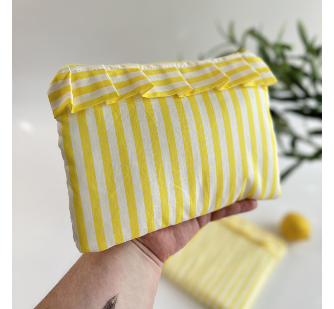 Yellow striped tablet sleeve with ruffles