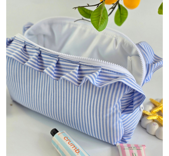 Large Sea Vibe Cosmetic Bag with Ruffles