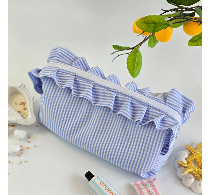 Large Sea Vibe Cosmetic Bag with Ruffles