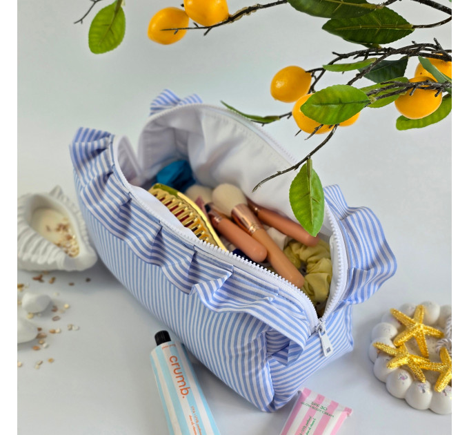 Large Sea Vibe Cosmetic Bag with Ruffles