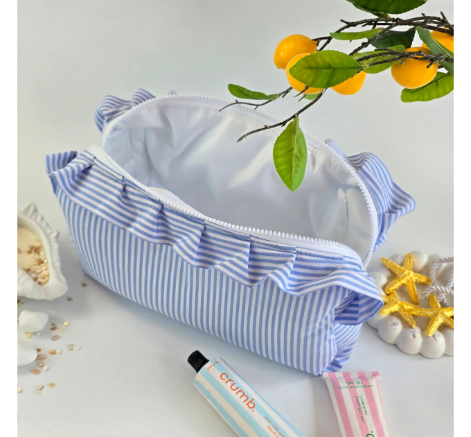 Large Sea Vibe Cosmetic Bag with Ruffles