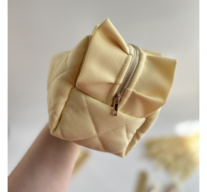 Large butter yellow cosmetic bag with ruffles