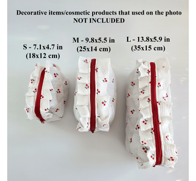 Large cherries cosmetic bag with ruffles