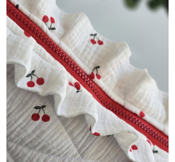 Large cherries cosmetic bag with ruffles