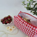 Large red gingham cosmetic bag with ruffles
