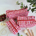 Large red gingham cosmetic bag with ruffles