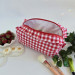Large red gingham cosmetic bag with ruffles