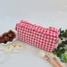Large red gingham cosmetic bag with ruffles