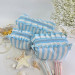Large sky-blue striped cosmetic bag with ruffles