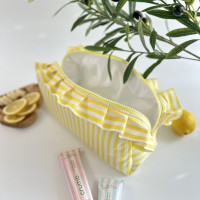 Large yellow striped cosmetic bag with ruffles