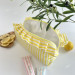 Large yellow striped cosmetic bag with ruffles