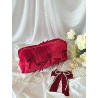 Large red velvet cosmetic bag with bows