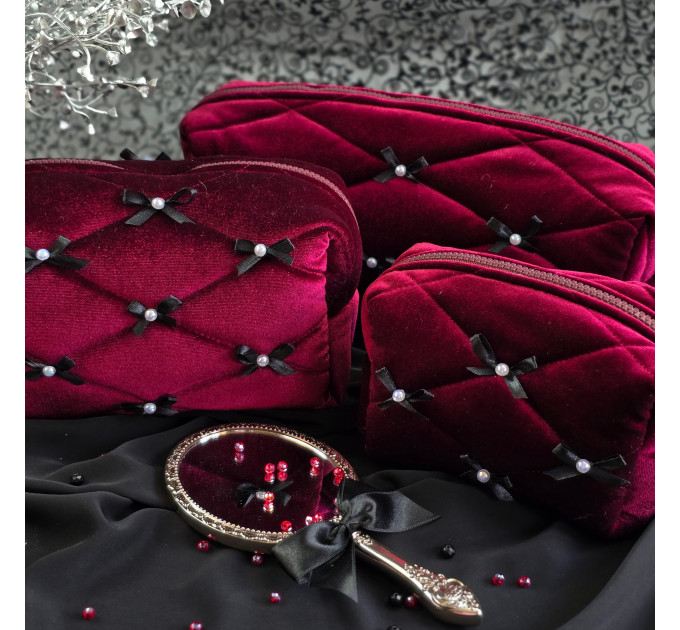 Medium Burgundy Goth Cosmetic Bag