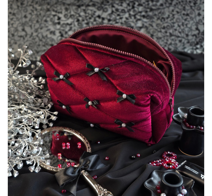 Medium Burgundy Goth Cosmetic Bag