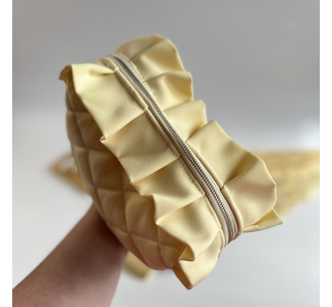 Medium butter yellow cosmetic bag with ruffles