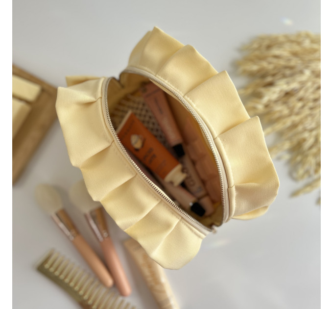 Medium butter yellow cosmetic bag with ruffles