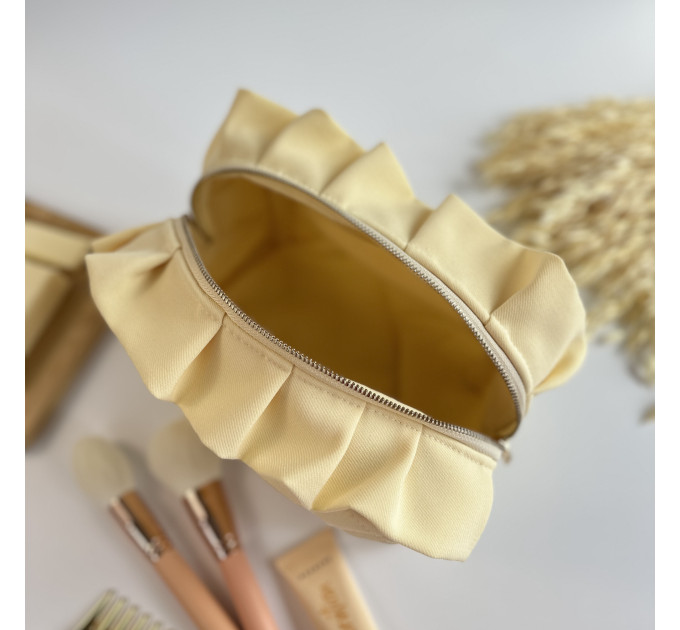 Medium butter yellow cosmetic bag with ruffles