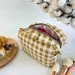 Medium checkered brown cosmetic bag with ruffles