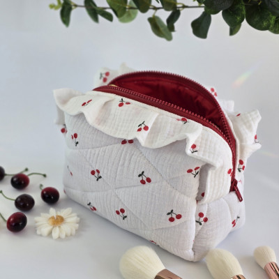 Medium cherries cosmetic bag with ruffles