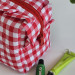 Medium red gingham cosmetic bag with ruffles