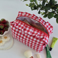 Medium red gingham cosmetic bag with ruffles