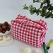 Medium red gingham cosmetic bag with ruffles