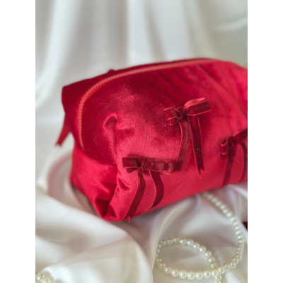 Medium red velvet cosmetic bag with bows