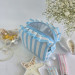 Medium sky-blue striped cosmetic bag with ruffles
