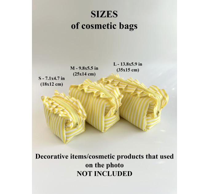 Medium yellow striped cosmetic bag with ruffles